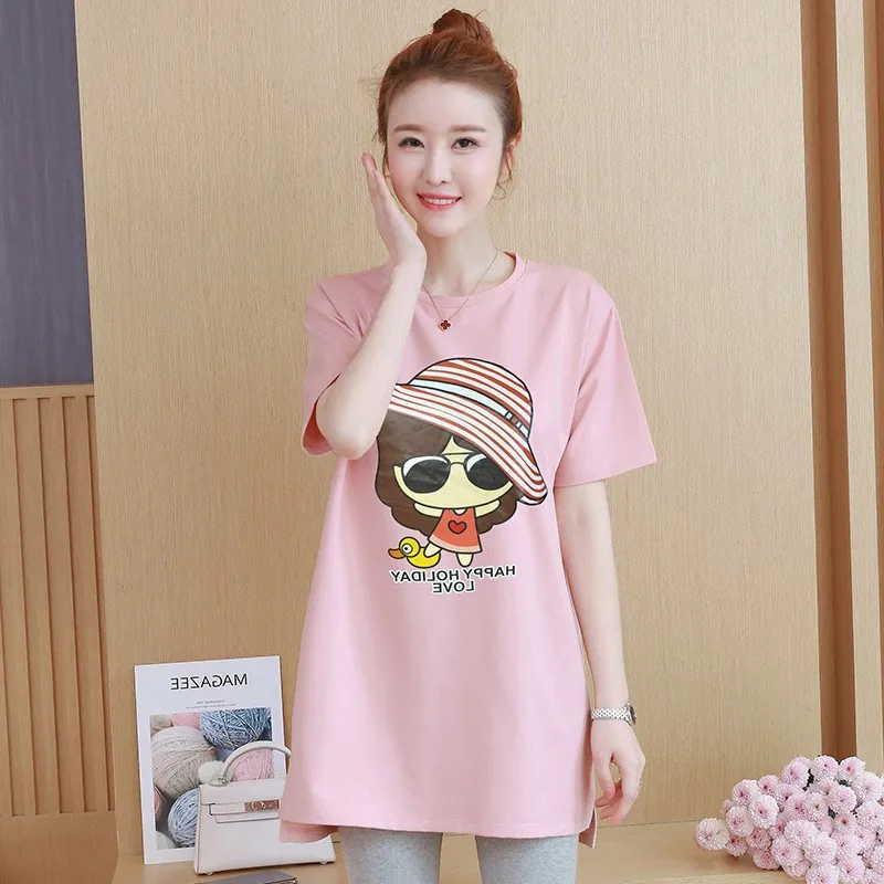

Pregnant Women Short Sleeve T-shirt Summer Loose And Plus-sized Mid-length Half Sleeve Spring Clothing Pregnant Mother Fashion C