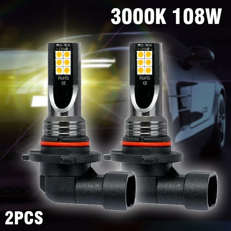 

2pcs 9006 HB4 108W LED Foglight Bulbs DC 9-32V 3000K 20000LM 360° Golden Yellow Fog Lamps Aircraft Aluminum Car Lights Accessory