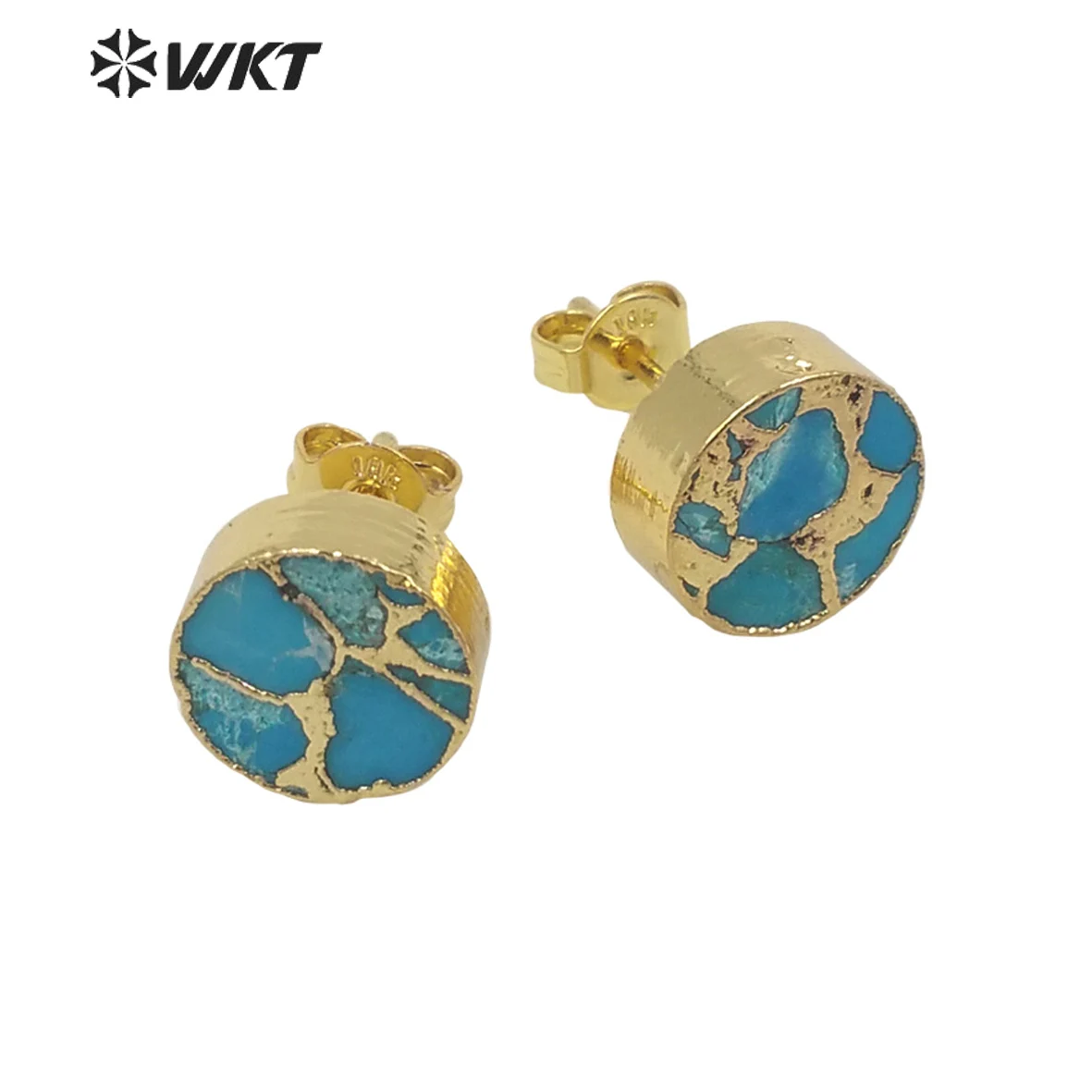 

WT-E645 Wholesale Fashion tiny 10mm copper green stone earrings studs Lady chick gold electroplated stone studs for Friends