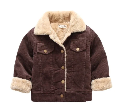 

Autumn winter children's clothing jacket boys girls warm jacket children's baby rabbit plush thick coat lapel corduroy coat