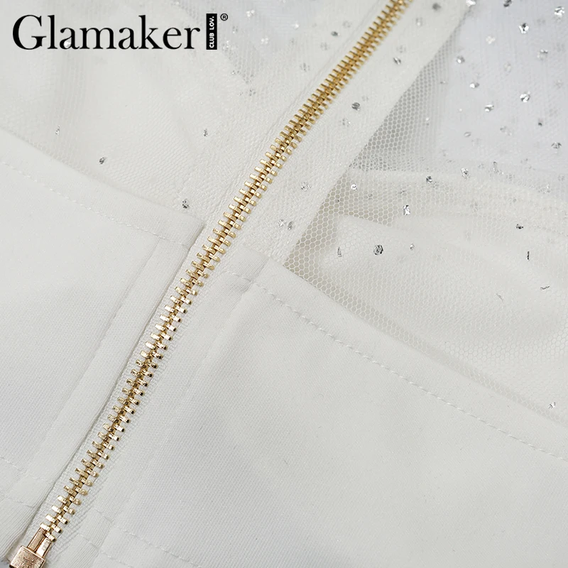 Glamaker, трикотажная сетчатая блузка в горошек, женская, с круглым вырезом, с длинным рукавом, из кусков, короткая белая блузка, женская, осень, зима, Сексуальная Блузка