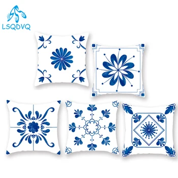 

100% Polyester Blue and White Porcelain Boho Mandala Geometric Sofa Home Cushion Covers for Living Room Decoration 45x45cm