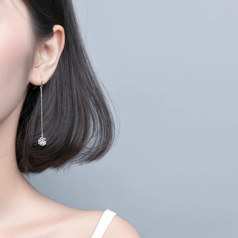 Modian 2021 New Style Swing Long Tassel Square Zircon Drop Earrings Charm Party 925 Sterling Silver Wedding Engagement Jewelry
