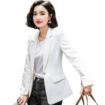 

White Blazer Long Sleeve Suit Coat Spring and Autumn Full Sleeve Solid Professional Ol Black Blazer Feminino Plus Size Top Grey