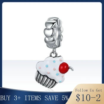 

Pandach Hot Sale 925 Sterling Silver Sweet Cherry Cream Cupcake Pendant Charms fit Women Charm Bracelets Fine Jewelry CMC350