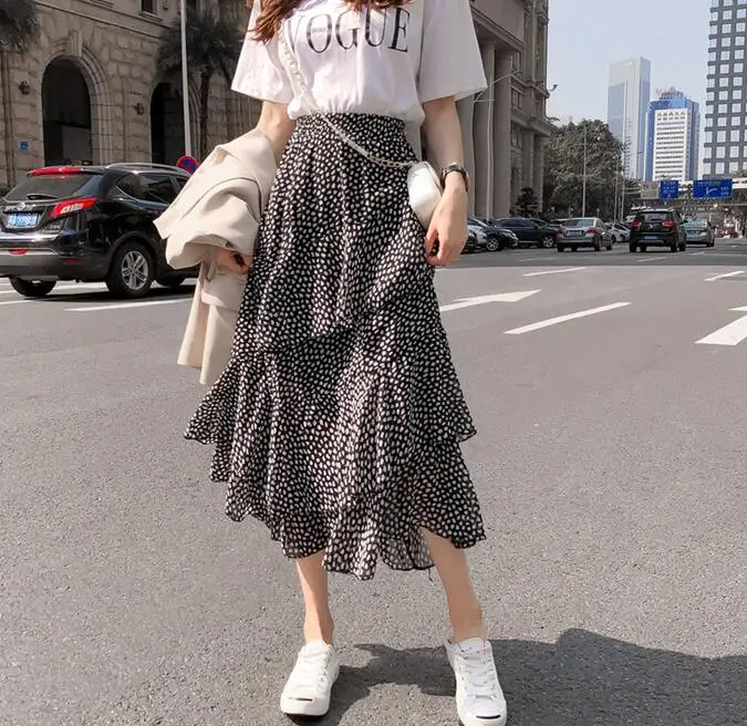 style 1 2 слоя гофрированные шифоновые юбки женские с высокой талией Элегантные XL Плюс Размер Jupe Longue уличная принт повседневные осенние юбки - Цвет: style 1
