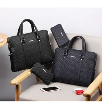 

Men Business Bag For 14 inch Laptop Briefcase Bags 2 in 1 Set Handbags Shoulder Bags High Quality Leather Office Bags Totes Male