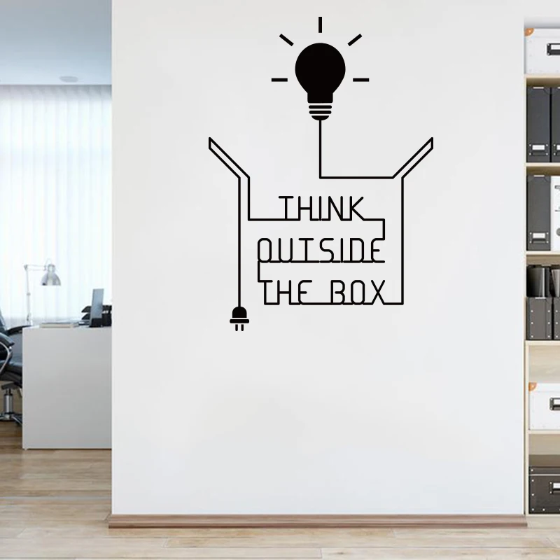 Large Think outside the box concept light bulb Wall Sticker Office Classroom Think outside the box Inspirational Quote Decal (1)