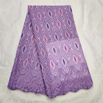 

Newest Lilac Soft Hollow Out Swiss Voile Lace In Switzerland Cotton Fabric African Swiss Voile Stones Lace High Quality Dress