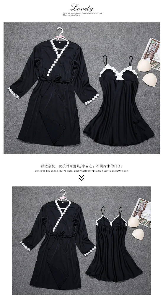 New Style V-neck Sexy And Charming Nightgown Imitated Silk Pajamas Two-Piece Set