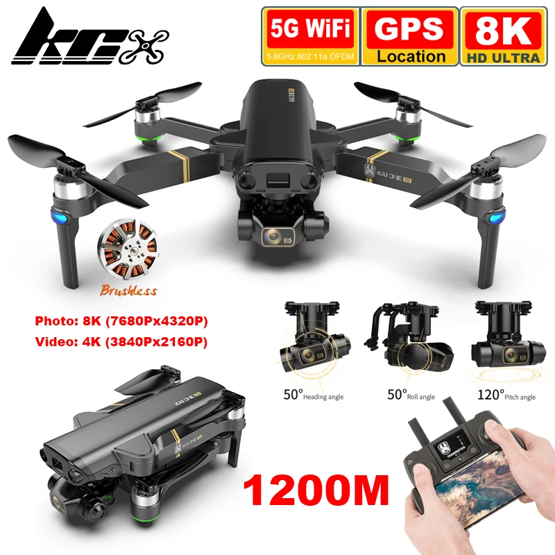 KCX 1.2km Long Distance KAI 1 Pro 3-Axis Camera Drone 8K HD 4K Video 5G FPV Foldable Brushless Quadcopter GPS Professional | Электроника