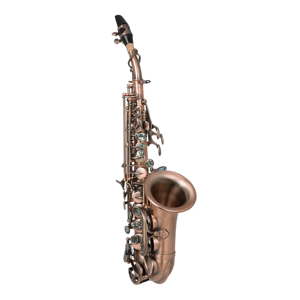 Red Antique Soprano Saxophone Bb Key Woodwind Instrument with Case Sax Stand Reed Gloves Cleaning Cloth Brush Sax Strap Brush