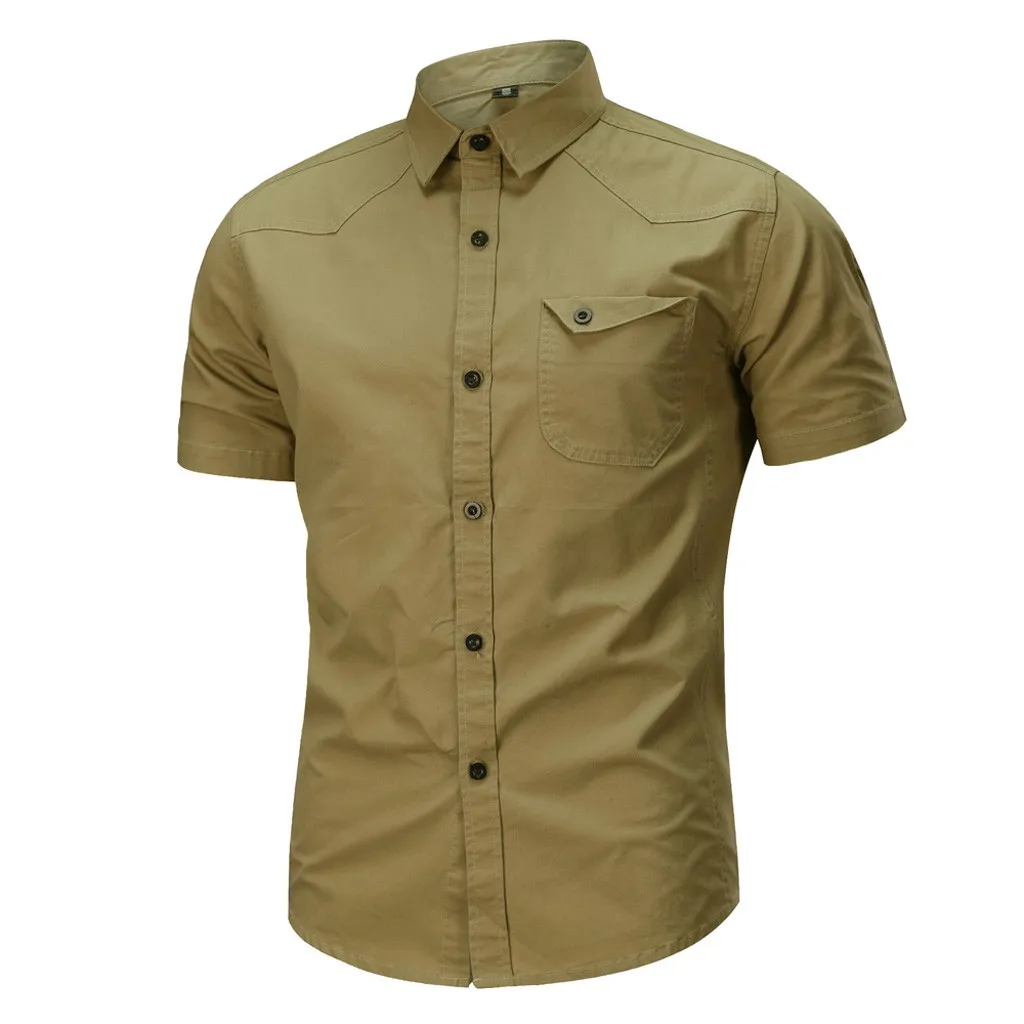 Vogue Camisa Masculina мужская рубашка Повседневная модная Военная однотонная хлопковая Свободная рубашка с коротким рукавом топы