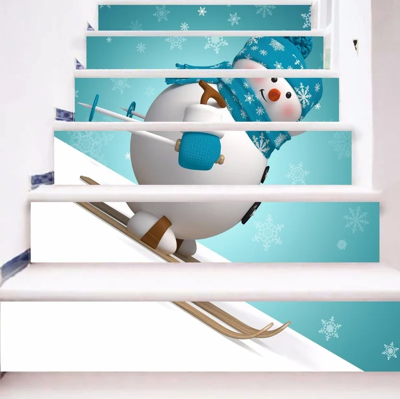 

6 Pieces/set SLT016 Christmas Snowman 3D Simulation Staircase Sticker Waterproof Step Decoration Wall Paste Home
