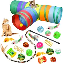 New Pet Cat Toys Mouse Shape Balls Kitten Love Pet InteractiveToy 20 Set Cat Tunnel Funny Cat Stick Mouse Supplies Value Bundle