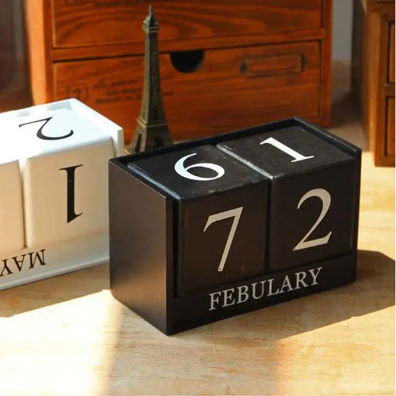 Винтажный деревянный вечный календарь, Вечные блоки, отображение даты месяца, аксессуары для рабочего стола, реквизит для фотосъемки, украшение для дома и офиса