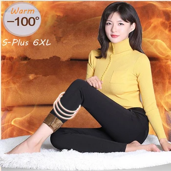 

Shikoroleva Women Leggings Fleece Winter Warm High Waist Stretch Skinny Pencil Jeggings Pants Plus 6XL 5XL S Red Blue Black Grey