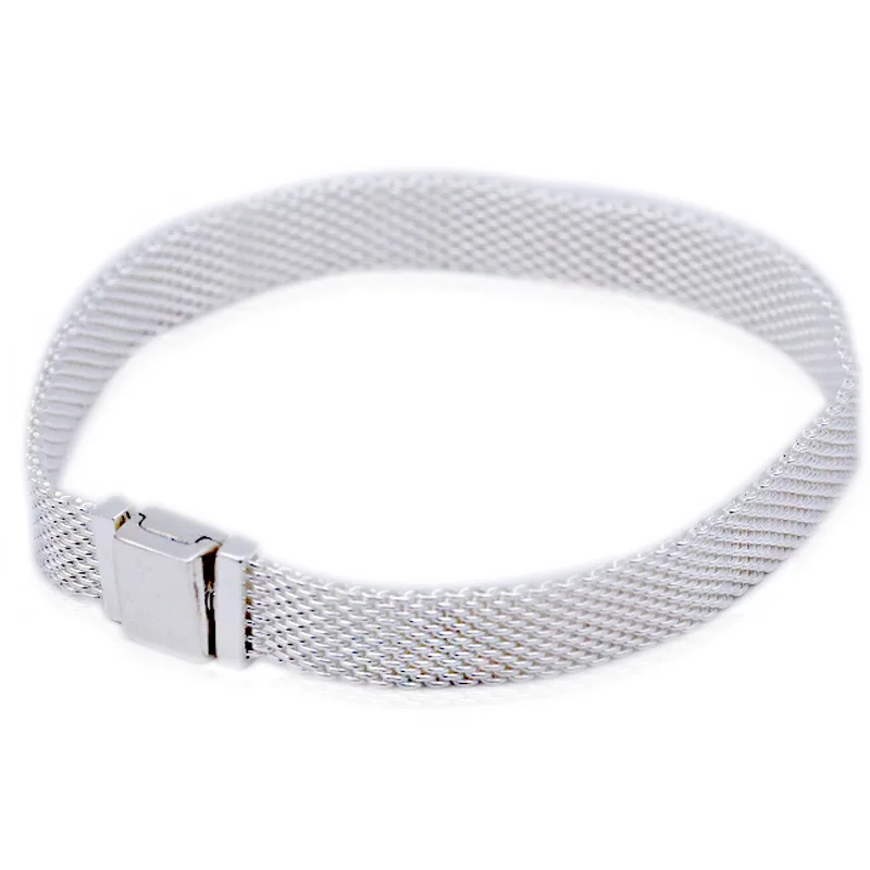 925 пробы серебряный браслет из плетеной сетки, серебряный браслет для браслетов reflexions, подходит для женщин, подвеска из бисера, Европа, сделай сам, ювелирное изделие