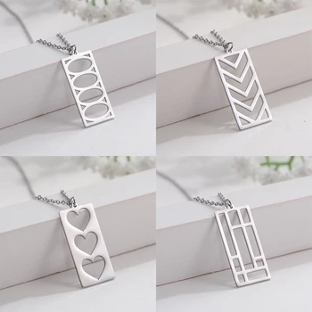 

Eueavan 10pcs/lot Square Sweat-heart Wave Ellipse Hexagon Semicircle Rectangle Stainless Steel Necklace Women Pendent Gift