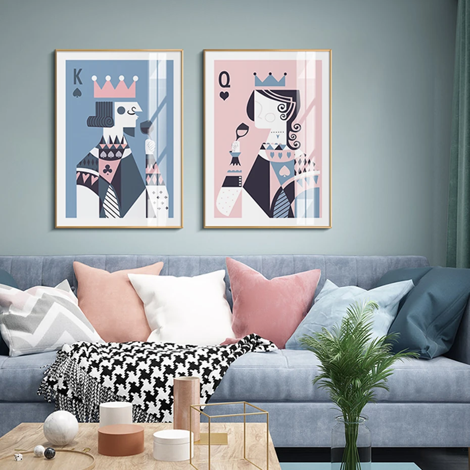 Abstract-Poker-Card-King-Queen-Drinking-Canvas-Painting-Wall-Art-Posters-Print-Gallery-Picture-Living-Room