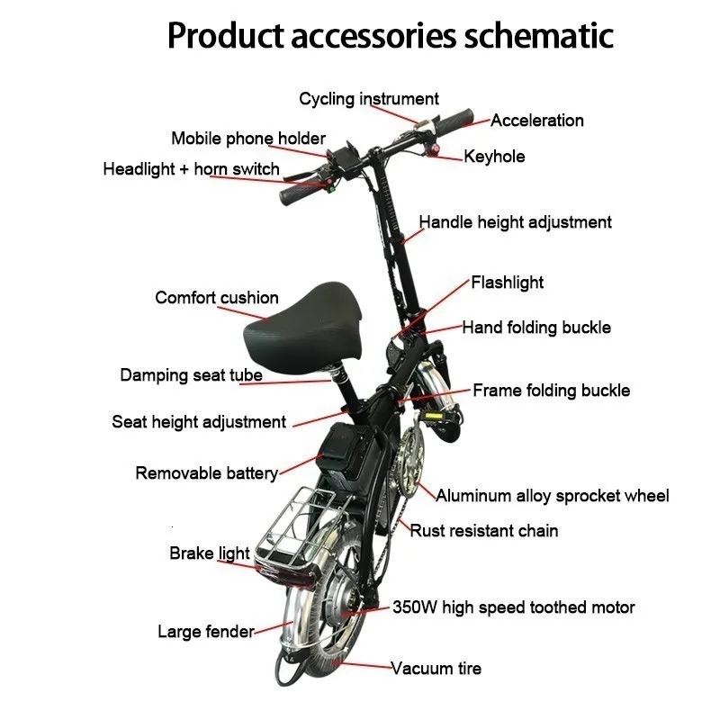 2 Wheeled Electric Scooter 48V 350W Electric Bicycle With Removable Battery Ultralight Adults Electric Scooter Foldable (6)