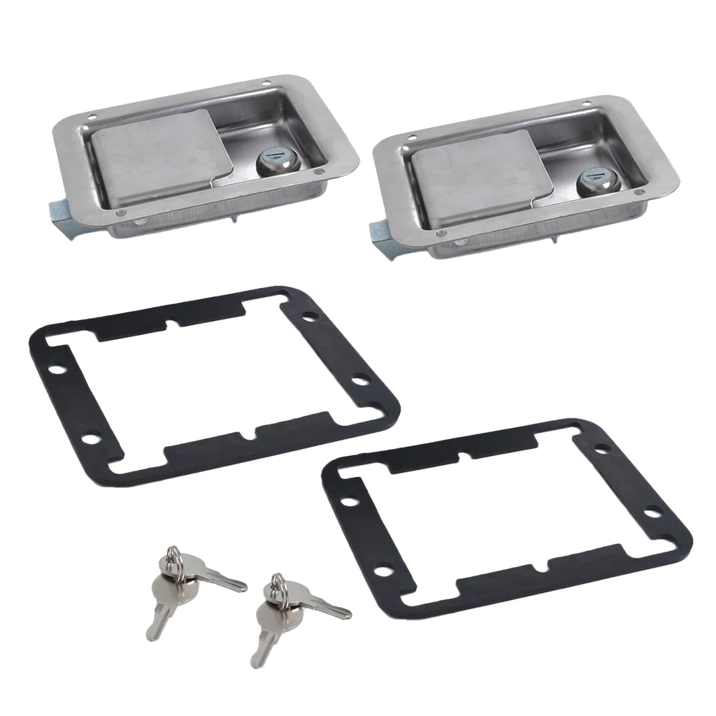 2 Pcs Stainless Steel Tool Box Motorhome Entry Dead Bolt Lock Latch&Key & Gasket For Marine Yacht RV Vehicles Trailers Caravan