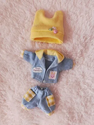 Ob11 baby clothes 1/12 bjd GSC DDF PICCODO plain denim suit doll clothes hat+coat+ pant Accessories gift - Цвет: 1 only clothes