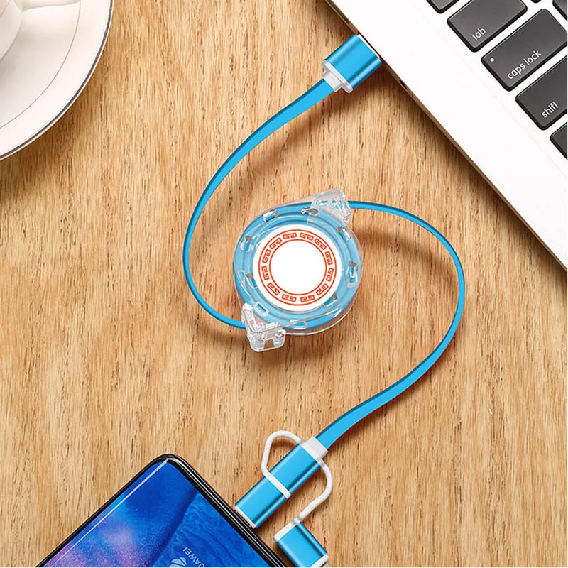 Синий Выдвижной 3 в 1 кабель для быстрой зарядки type C Micro USB 2 в 1 Usb кабель зарядное устройство для samsung Note 10 S9 S10 plus Android Tipo C - Цвет: Синий