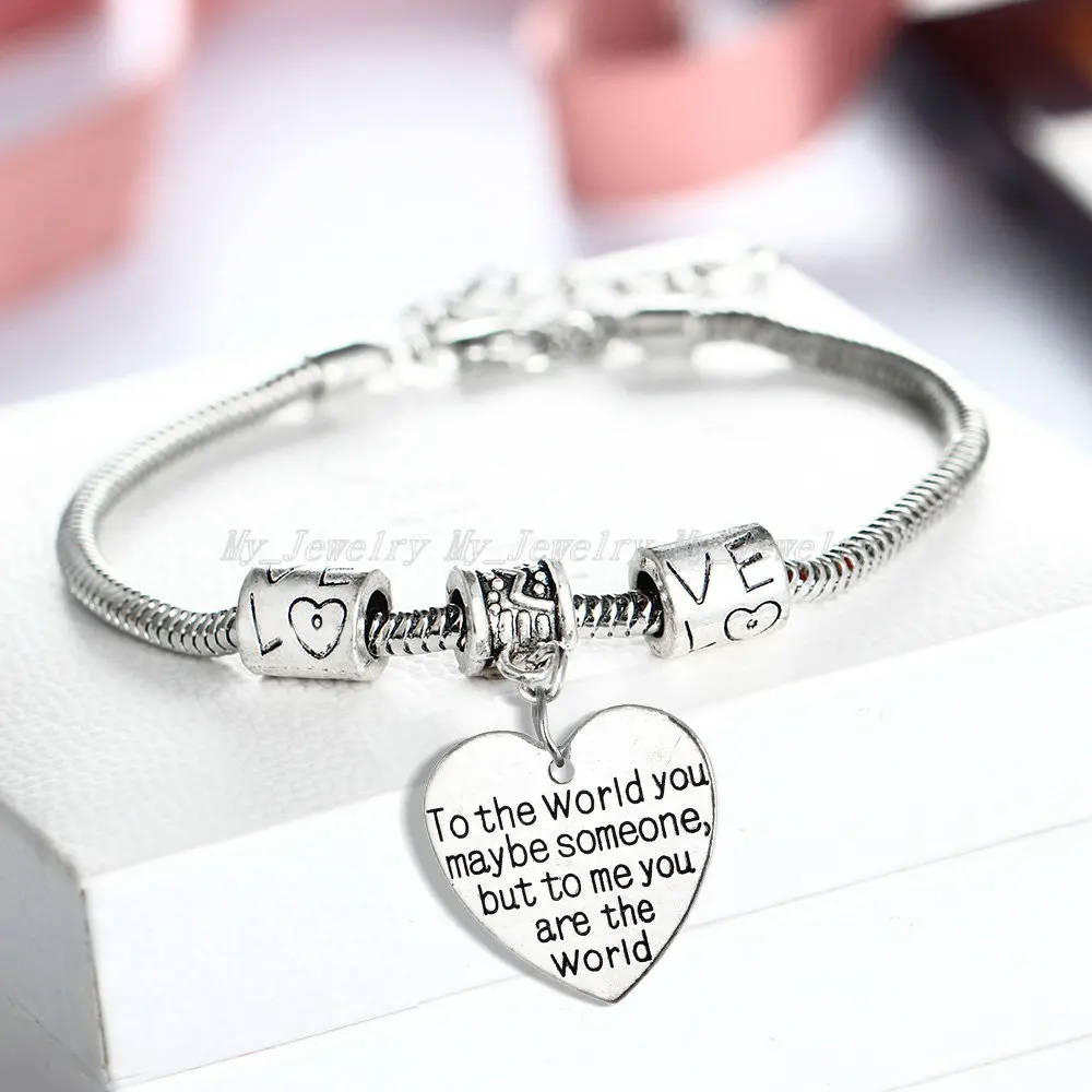 12 шт в мир вы, может быть, кто-то, но для меня вы мир браслеты с подвеской в форме сердца семья для друзей и пар Ювелирные изделия Подарки Горячая
