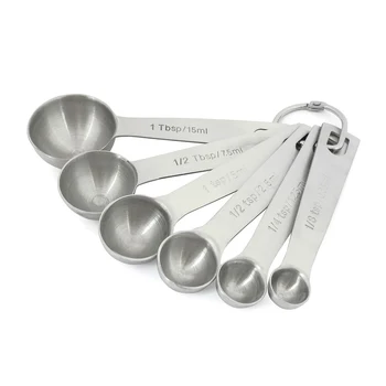 6pcs/set Kitchen Supplies Food Volume Measuring Spoon Bakery Tool Lightweight Stainless Steel With Scale Mixing Spoon Cooking