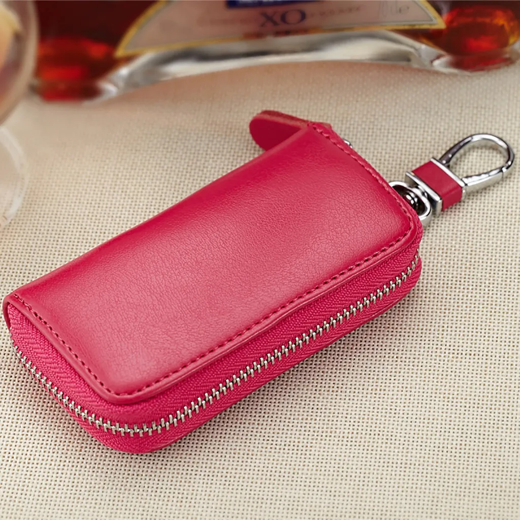 New Arrival Men Genuine PU Bag Coin Purse Double Zipper Key Wallets Fashion Women Housekeeper Card Key Holders#T1
