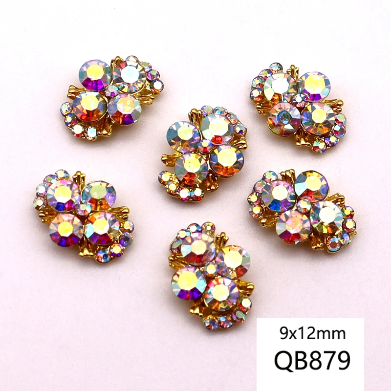 10pcs/bag 3D nail art decoration charm golden alloy with shiny color rhinestones and diamond DIY nail accessories uñas