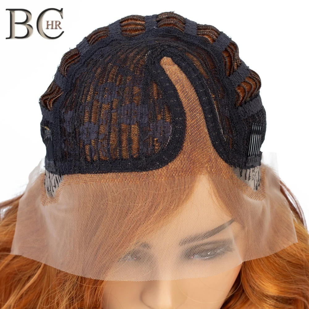 BCHR Длинные волны синтетический Синтетические волосы на кружеве парики термостойкие оранжевый Цвет парики 24 Inch Glueless 150% плотные парики для