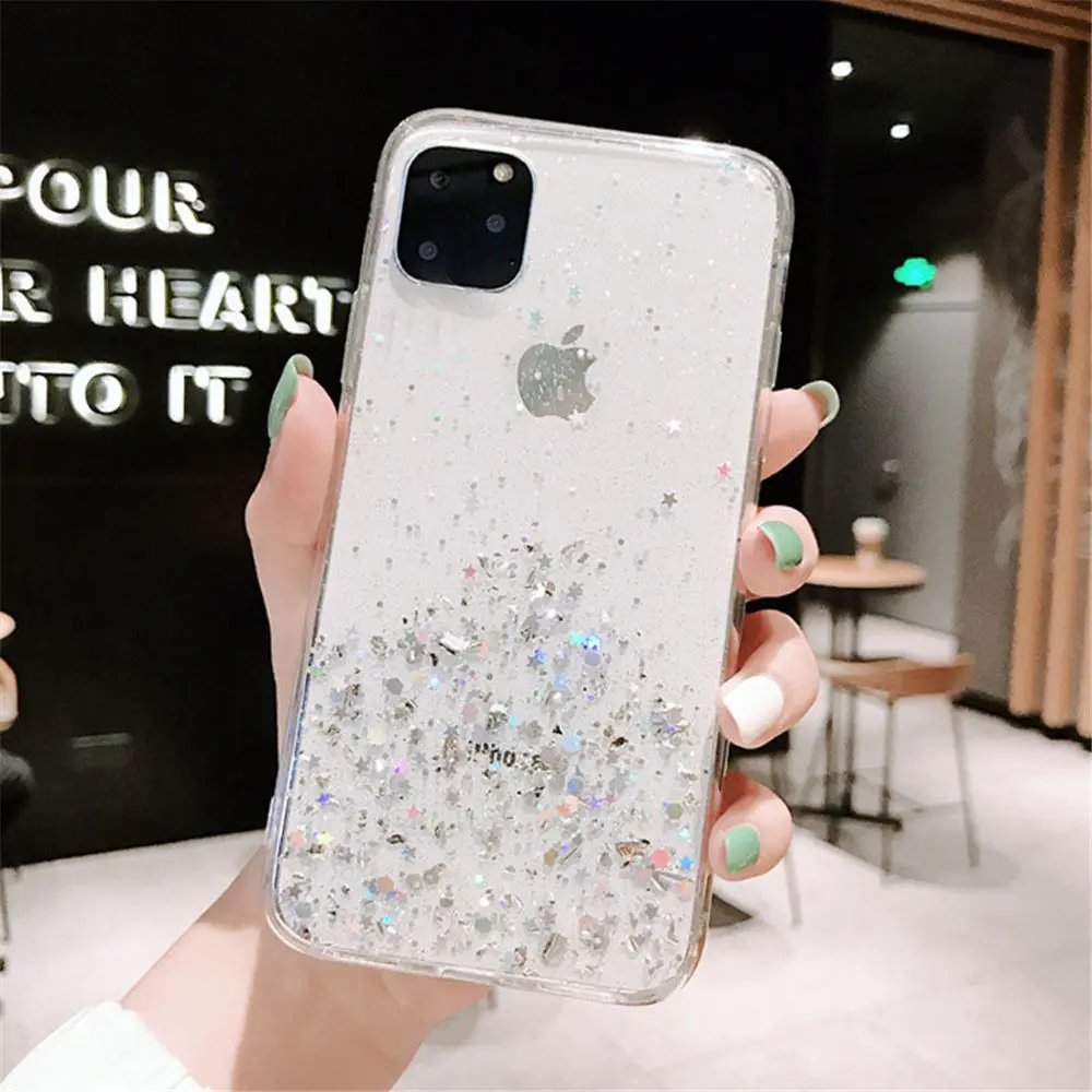 Lovebay Блестящий силиконовый чехол со звездами для iPhone 11 Pro X XR XS Max 7 8 6 6s Plus Блестящий Прозрачный чехол для телефона задняя крышка - Цвет: TR