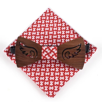 

Wooden Bow Tie Suit Adult Hollow Wings Men's Unisex Suit Shirt Business Party Top Grade High Quality Square Towel Bowtie Classic