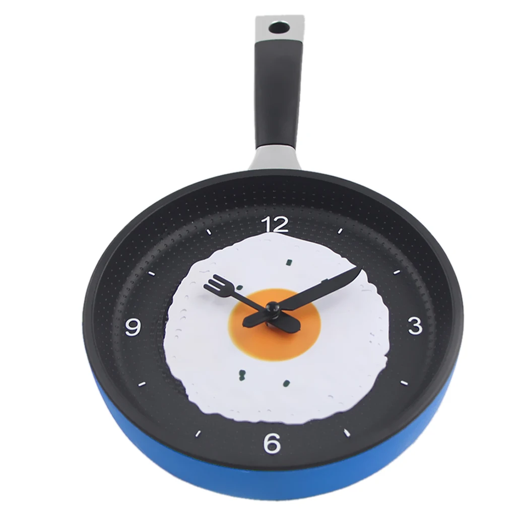 Kitchen Theme Wall Clock,Frying Pan Shaped with Fried Egg Silent Wall Clock, Non-Ticking,Modern Style Wall Clock