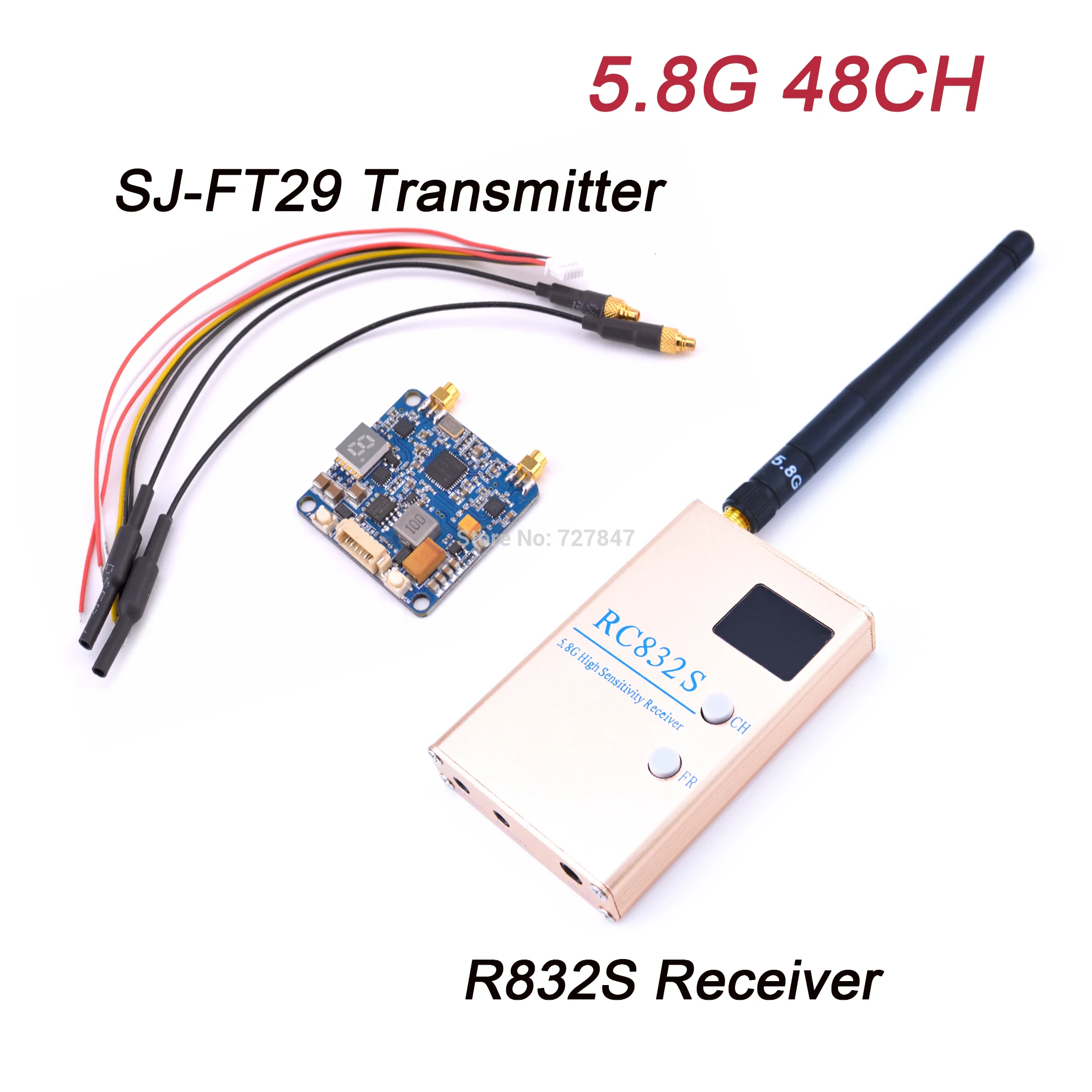 

FPV 5.8G 5.8GHz 48 Channels RC832S RC832 Receiver + SJ-FT29 5.8G 48ch 50mw/300mw/800mW Switchable Transmitter for Racing drone