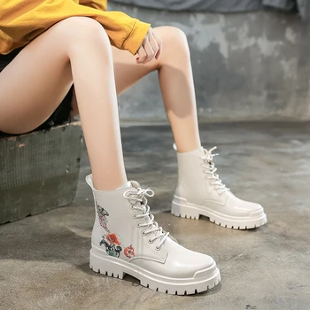 comprar Botas De Couro De Edição Limitada Que Imprimem Botas Femininas Mulher Do Punk Sapatos De Outono Goth Sapatos Femininos Botas De Motorcycl Boot Go Go
