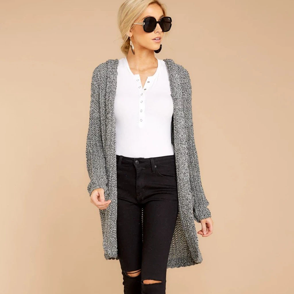 JAYCOSIN New Womens Sweater Womens Long Sleeve Hooded Knitted Cardigan Sweater Pocket Coat Hoodies Outwear Ladies Girls 726