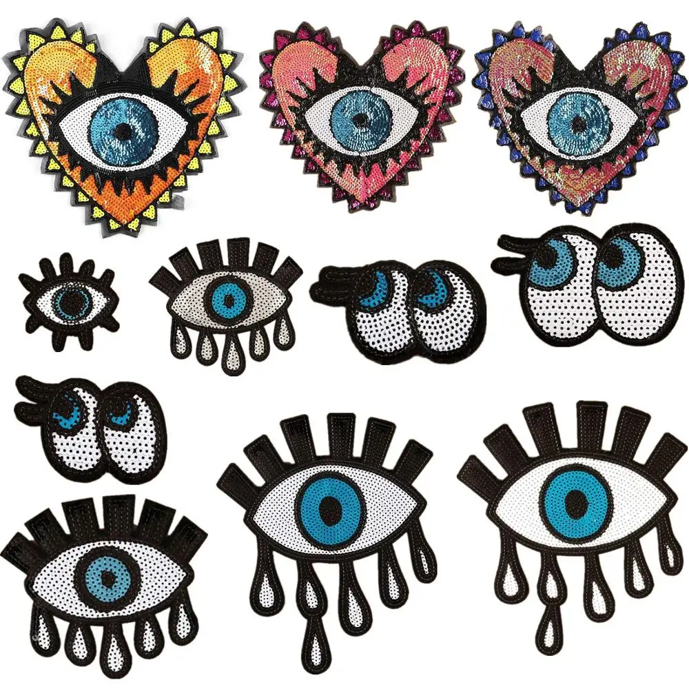 Вышитые патчи для одежды наклейки с блестками глаза монстрика размера плюс патч значки DIY аппликации