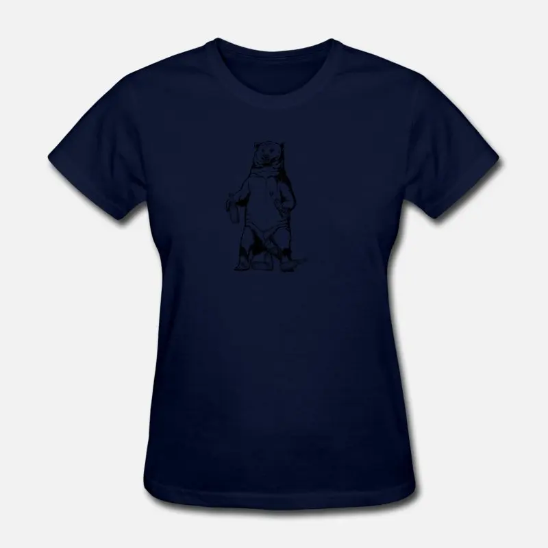 Custom Craft Beer Beer Drinking Bear Bear Lover Tee Shirt For Mens Girl Boys Black Fashion T Shirt Short Sleeve Clothes Top Tee - Цвет: Women-Navy Blue