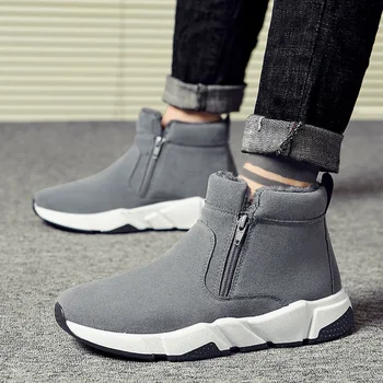 

2019 Autumn Winter Snow Men Boots Shoes With Fur Plush Warm Male Casual Boot Sneakers Winter Warm Snow Boots Mens Rubber Shoes