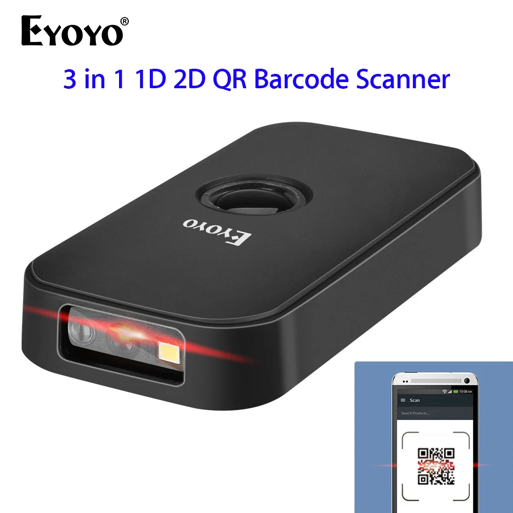 Black for sale online Eyoyo EY-009 3 in 1 Bluetooth Portable Barcode Scanner 