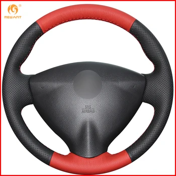 

MEWANT Black Red Genuine Leather Car Steering Wheel Cover for Nissan Tiida Sylphy Sentra Versa Note 2014-2017 Accessories Parts