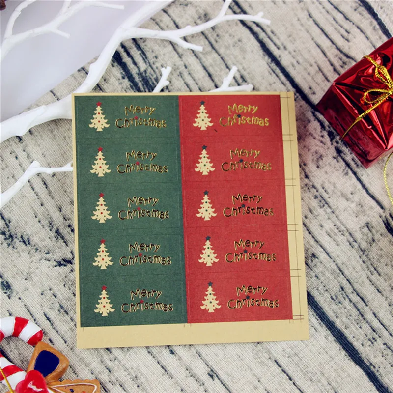 Этикетка наклейки бронзовая елка X-mas упаковка для конфет сумка Декор Счастливого Рождества подарочная печать 100 шт./компл