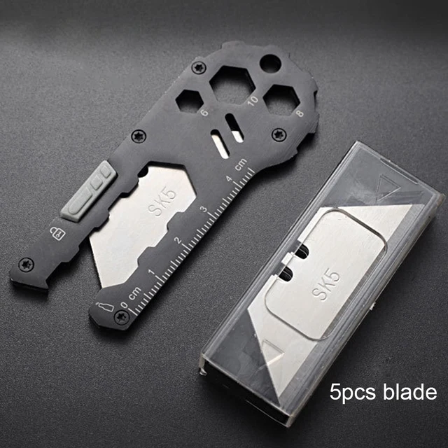 Multifunction Climbing EDC Keychain Box Cutter Outdoor Tools Camping Hiking Stainless Steel Fold Knife Hex Wrench