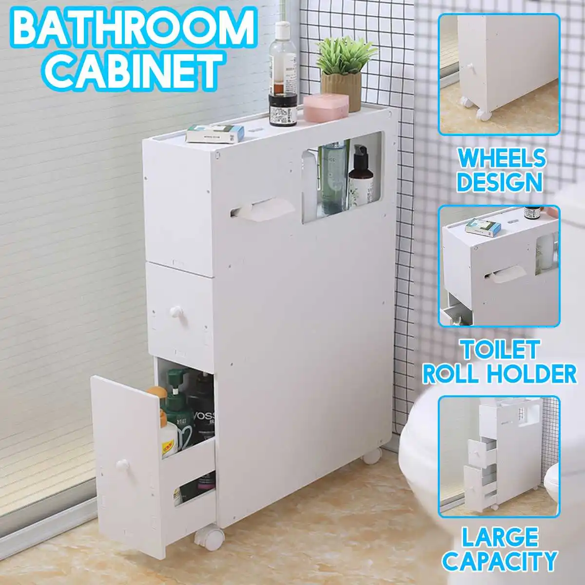

Bathroom Shelves with Wheels Removable Toilet Shelves Toilet Side Storage Cabinet Shelves Waterproof Bathroom Organizer Rack