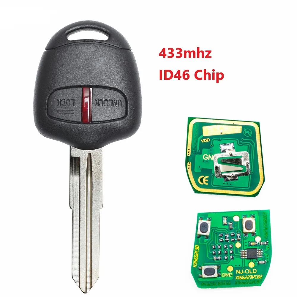Дистанционный брелок для ключей 2 кнопки для Mitsubishi 433Mhz чип-транспондер ID46 для Mitsubishi L200 Shogun Pajero Triton брелок для ключей MIT11
