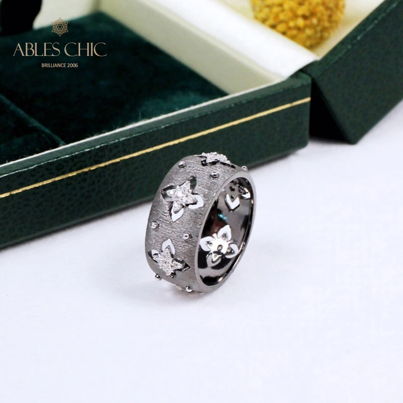 Anillos celtas de trébol blanco y negro renacentista, flores de circonita media cúpula de plata, banda de boda Premium Vintage 5570, 6 piezas|Personalizado Anillos| - AliExpress