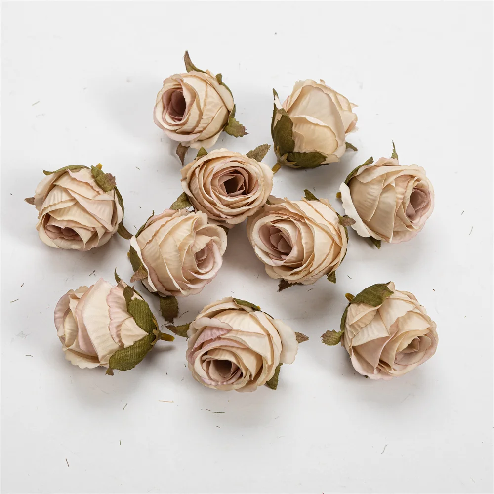 Nanairo 10pcs 3.5cm Retro Artificial Canvas Rose Flower Head Home Wedding Party Decora Christmas Craft Accessories Fake Flowers